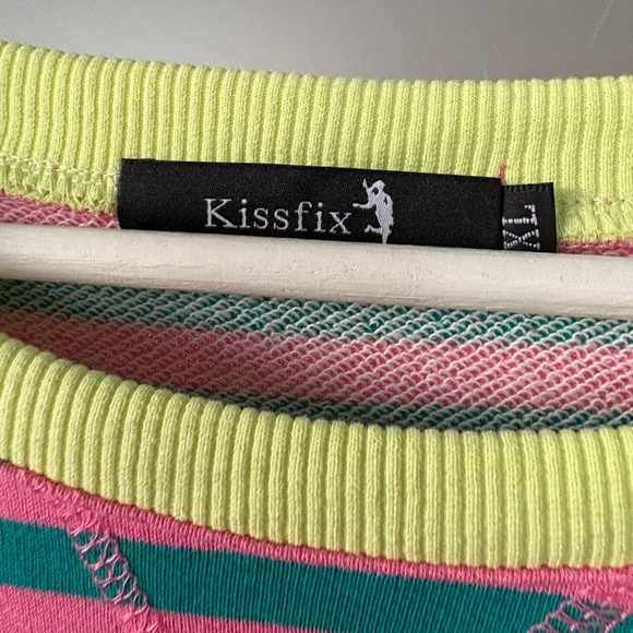 Pink and green striped sweatshirt with contrasting cuffs. Sz. XL - Picture 2 of 5